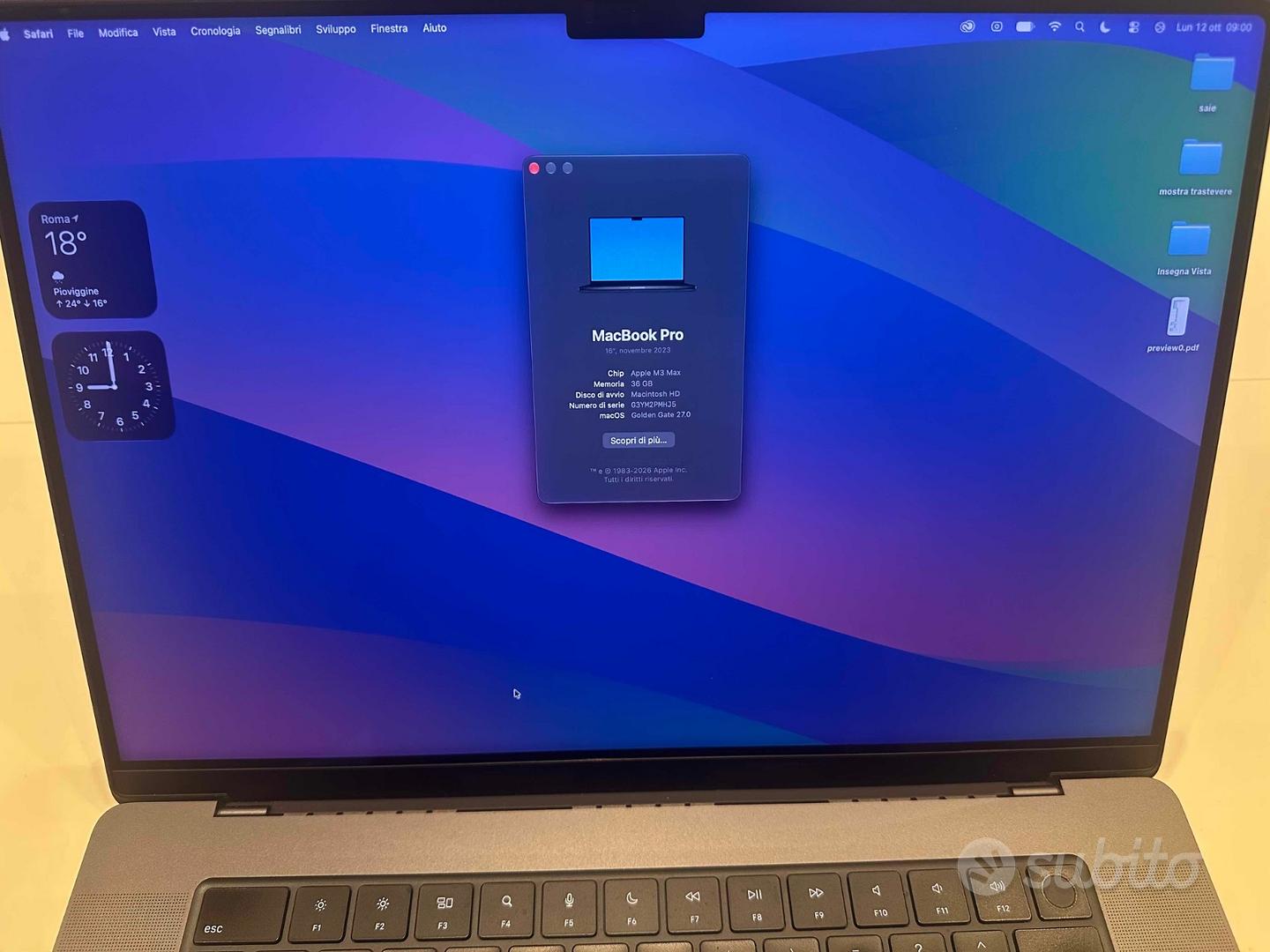 MacBook Pro 16″ M3 Max, 36 GB RAM, SSD 1 TB - Informatica In vendita a Roma