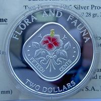 BAHAMAS 2 $ 1995 ARGENTO ONCIA 999  HIBISCUS FLORA