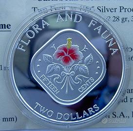 BAHAMAS 2 $ 1995 ARGENTO ONCIA 999  HIBISCUS FLORA