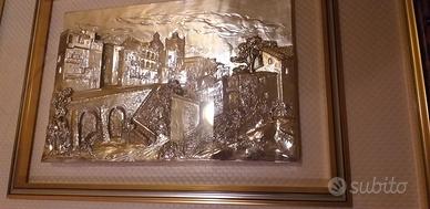 Quadro in argento con cornice in radica 72 x 60cm.