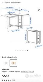 Tavolo ikea NORDEN betulla