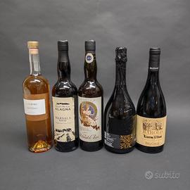 4 bottiglie vino, grappa e marsala