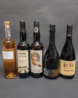 4 bottiglie vino, grappa e marsala
