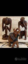 Set 3 statue legno artigianale 