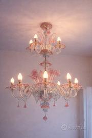 Lampadario di Murano rosa anni ’60