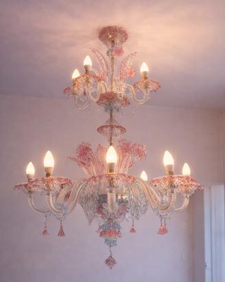 Lampadario di Murano rosa anni ’60