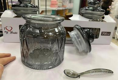 Tris di 3 barattoli in vetro con tappo