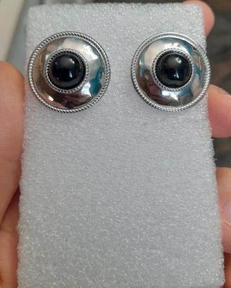 Super  orecchini in inox e agata nera