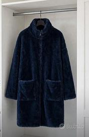 Cappotto eco pelliccia blu notte