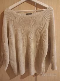 Maglione forato Bay beige maniche tre quarti donna