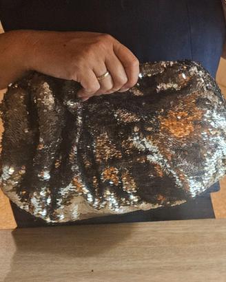 Borsa pouch glitter argento bronzo