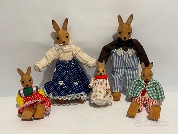 Famiglia coniglietti HUBAO vintage legno