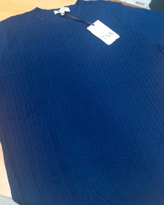 t-shirt in viscosa blu lavorato tg L