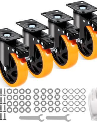 Ruote Girevoli Set 4 Rotelle Silenziose per Mobili