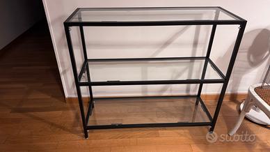 Tavolino in vetro e metallo nero 100 × 36 × 90 cm