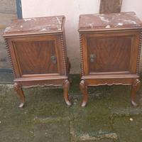 coppia di comodini noce nazionale marmo dell' epoc