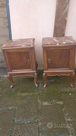 coppia di comodini noce nazionale marmo dell' epoc