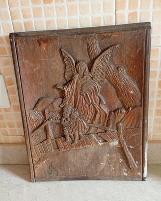 Quadro bassorilievo in legno intagliato a mano 