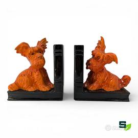 COPPIA REGGILIBRI PORCELLANA CANI YORKSHIRE