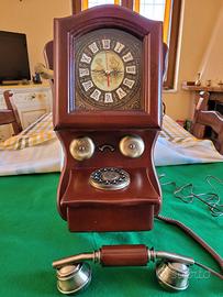 TELEFONO STILE ANTICO A DISCO ROTELLA LEGNO BRONZO