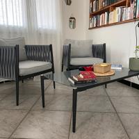 Set 2 poltrone + tavolino da esterno/interno