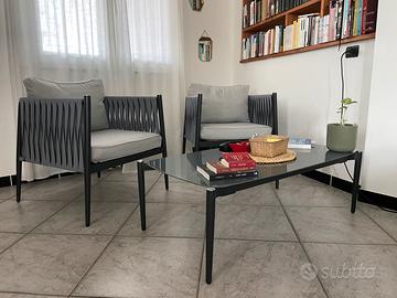 Set 2 poltrone + tavolino da esterno/interno