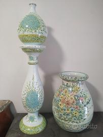 Vaso ceramica + colonna decorativa con vaso
