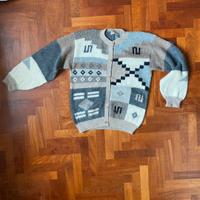 Cardigan vintage fatto a mano in lana greige, XXXL