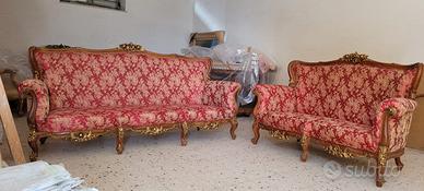 Salotto bordeaux barocco divani 3+2 e 2 poltrone