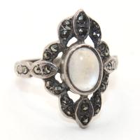 Anello Art Deco argento marcasite madreperla