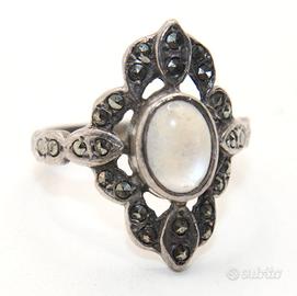 Anello Art Deco argento marcasite madreperla