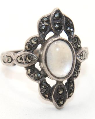 Anello Art Deco argento marcasite madreperla