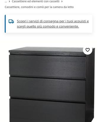 Cassettiera Malm ikea colore nero