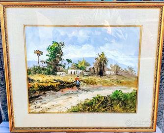 Quadro paesaggio di campagna dipinto a mano a olio