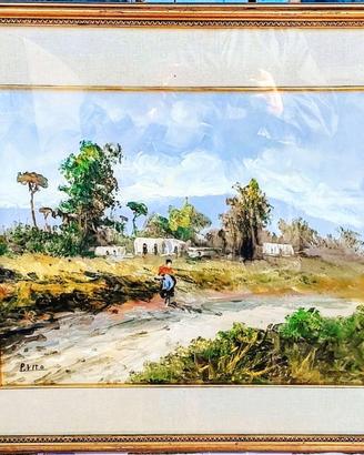 Quadro paesaggio di campagna dipinto a mano a olio