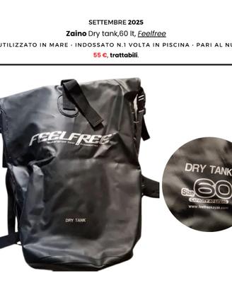 Zaino 60 lt Dry tank per outdoor (kayak, ciclismo,