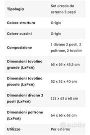 SET ARREDO GIARDINO ESTERNO 5 PEZZI