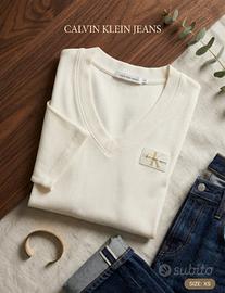 T-shirt Calvin Klein Jeans bianca a costine