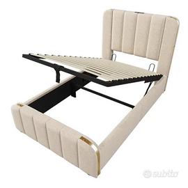 Letto singolo NUOVO in lino Beige + USB 90X200