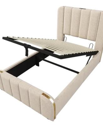 Letto singolo NUOVO in lino Beige + USB 90X200