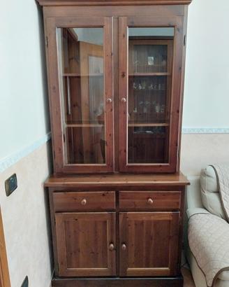 Credenza in legno massello con vetrina - Rustico