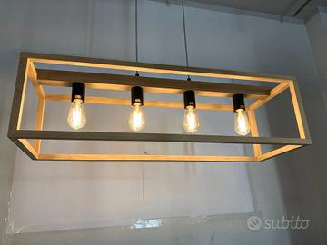 Lampadario "industriale"  legno/metallo