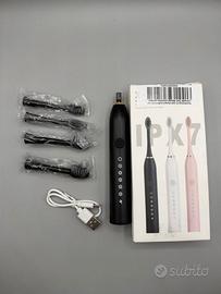 Spazzolino Elettrico Sonico IPX7 Nero + 4 Testine 