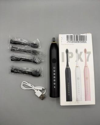 Spazzolino Elettrico Sonico IPX7 Nero + 4 Testine 