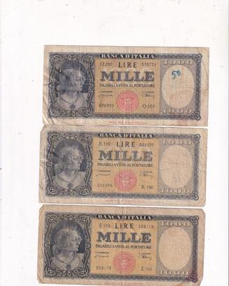 italia 5 banconote da 1000 e 1 da 500 lir