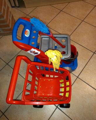 kit doppio carrello pulizie e spesa