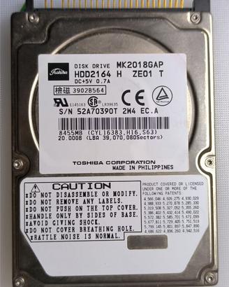 Hard Disk TOSHIBA PATA IDE 20GByte 2.5"  MK2018GAP