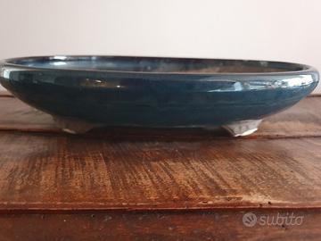 vaso bonsai gres smaltato blu