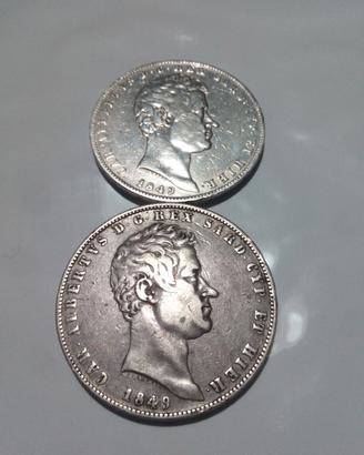 2 Carlo Alberto 5 lire 1849