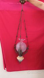Lampadario ottone ceramica vetro anni 60